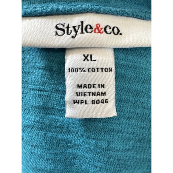 Style & Co. Turquoise Blue Rouched Short Sleeve Round Neck Cotton T-Shirt XL - Picture 5 of 7